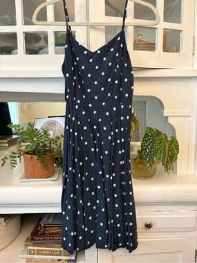 Old Navy Navy and White Polka Dot Midi Slip Dress